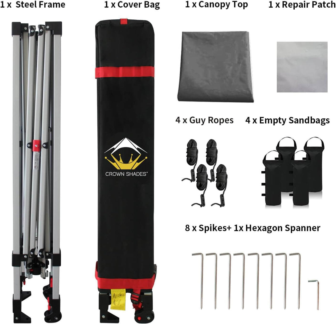 CROWN SHADES 8x8 Pop Up Canopy, Patented Center Lock One Push Tent Canopy, Newly Designed Storage Bag, 8 Stakes, 4 Ropes