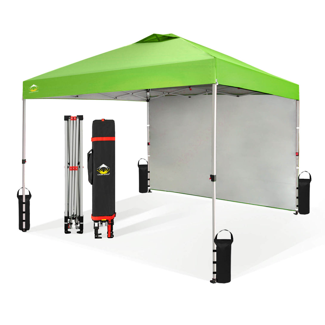 CROWN SHADES 10x10 Pop Up Canopy with 1 Side Wall - Beach Tent with One Push Setup