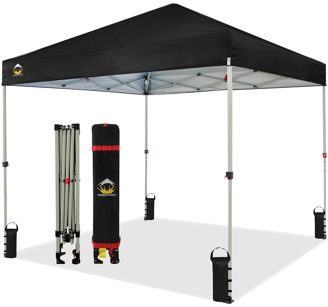 CROWN SHADES 8x8 Pop Up Canopy, Patented Center Lock One Push Tent Canopy, Newly Designed Storage Bag, 8 Stakes, 4 Ropes