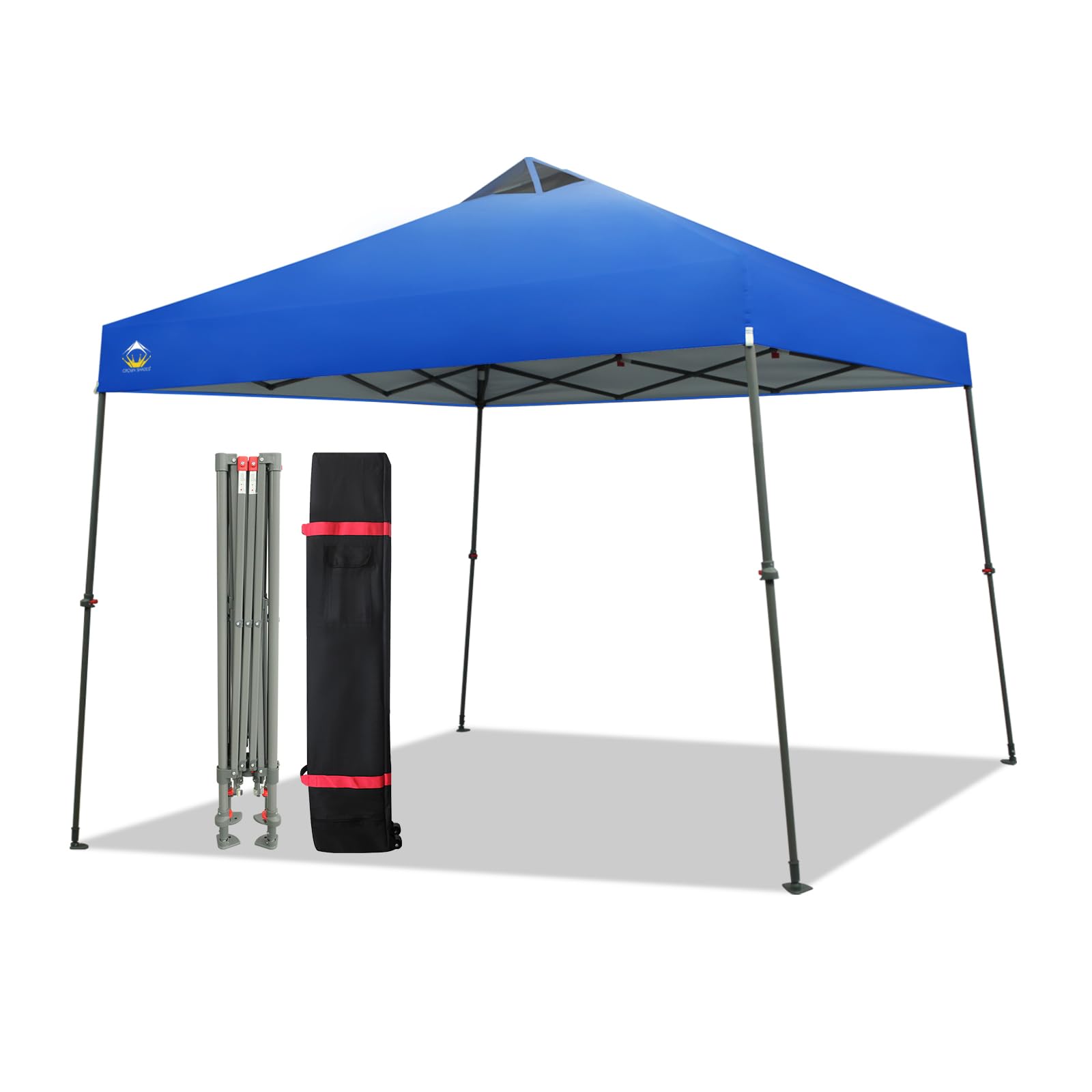 CROWN SHADES 10x10 Pop up Canopy, Patented One Push sold Tent, 8 Stakes 4 Ropes -OPEN