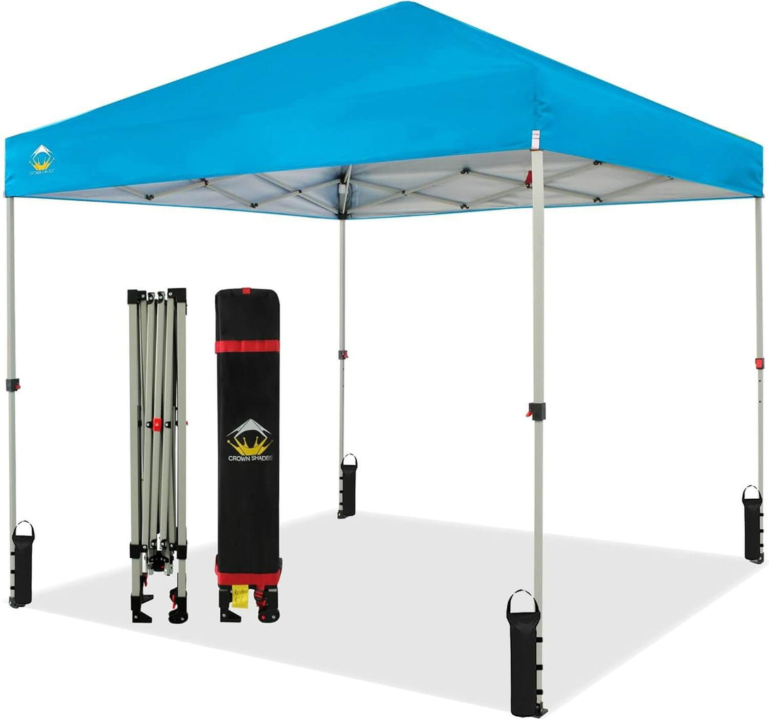 CROWN SHADES 8x8 Pop Up Canopy, Patented Center Lock One Push Tent Canopy, Newly Designed Storage Bag, 8 Stakes, 4 Ropes