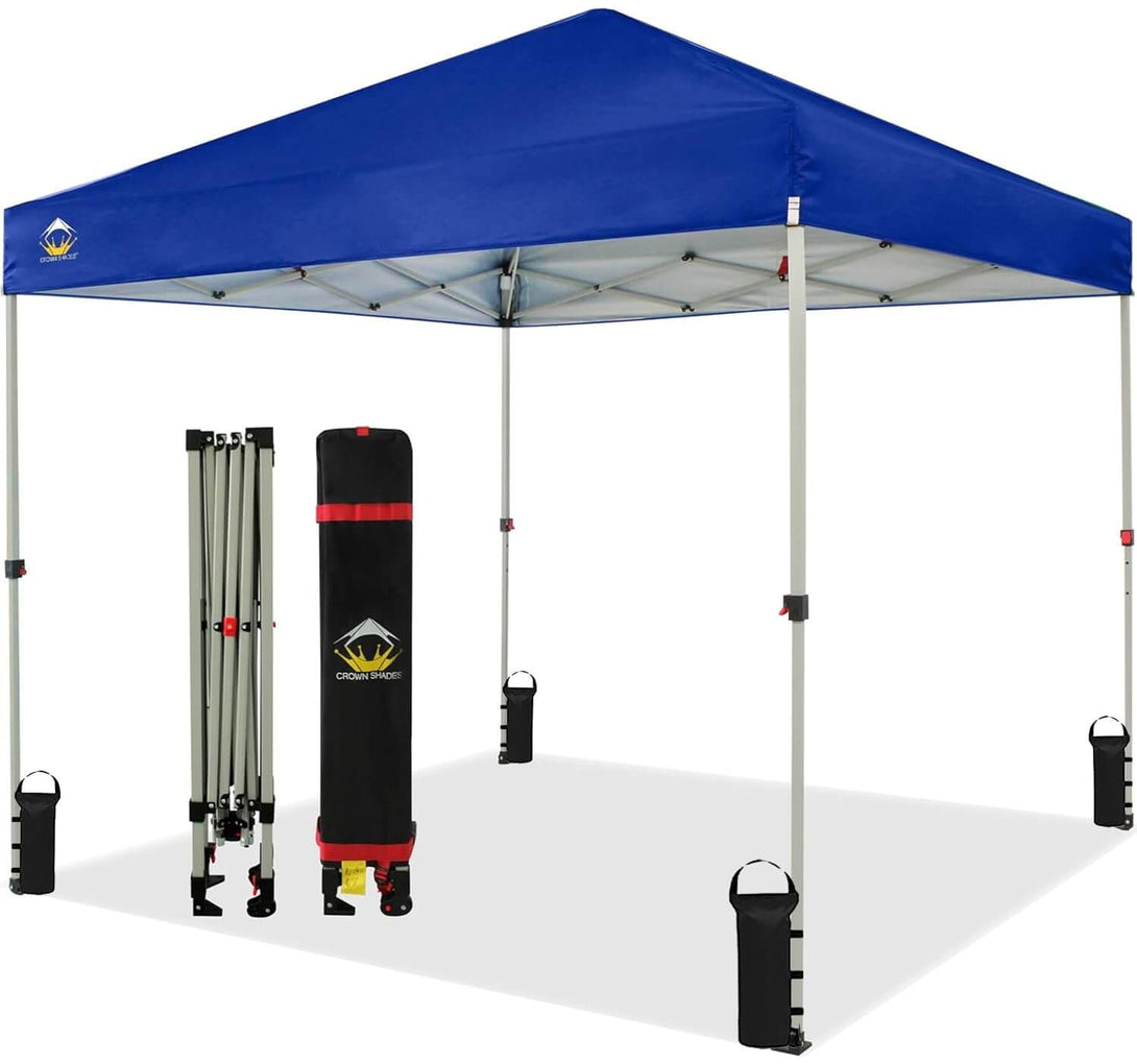 CROWN SHADES 8x8 Pop Up Canopy, Patented Center Lock One Push Tent Canopy, Newly Designed Storage Bag, 8 Stakes, 4 Ropes