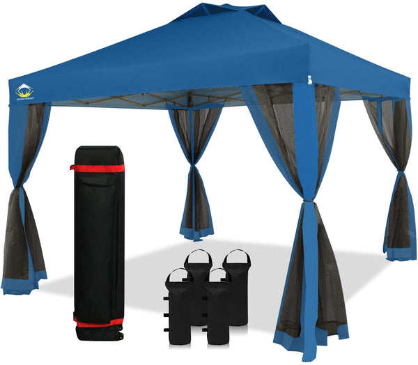 CROWN SHADES 10x10 Pop up Canopy Tent, Pop Up Gazebo with Netting