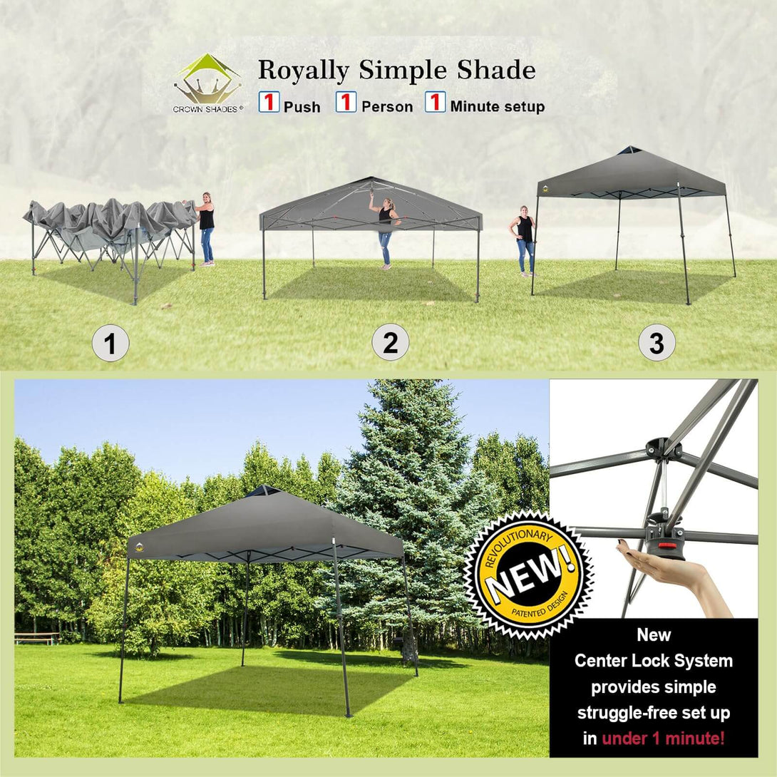 CROWN SHADES Canopy Tent 9x9 One Push Pop up Canopy Easy Up Canopy Bonus Wheeled Bag, 8 Stakes, 4 Ropes