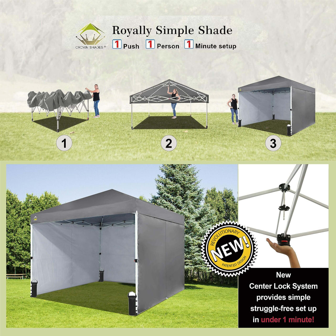 CROWN SHADES 10X10 Comercial Instant Canopy Pop Up Tent Patended Center Lock with 4 Sidewalls