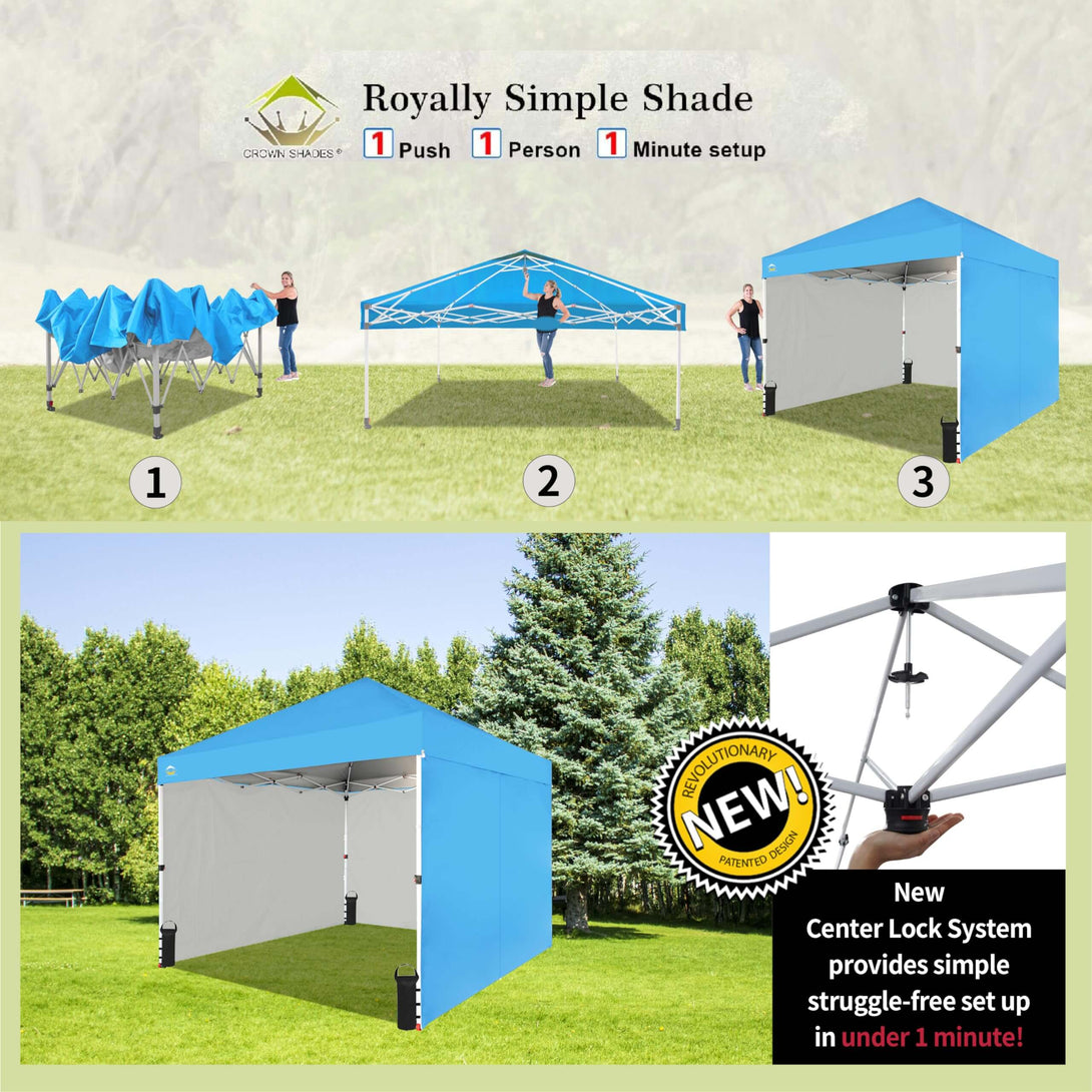 CROWN SHADES 10X10 Comercial Instant Canopy Pop Up Tent Patended Center Lock with 4 Sidewalls