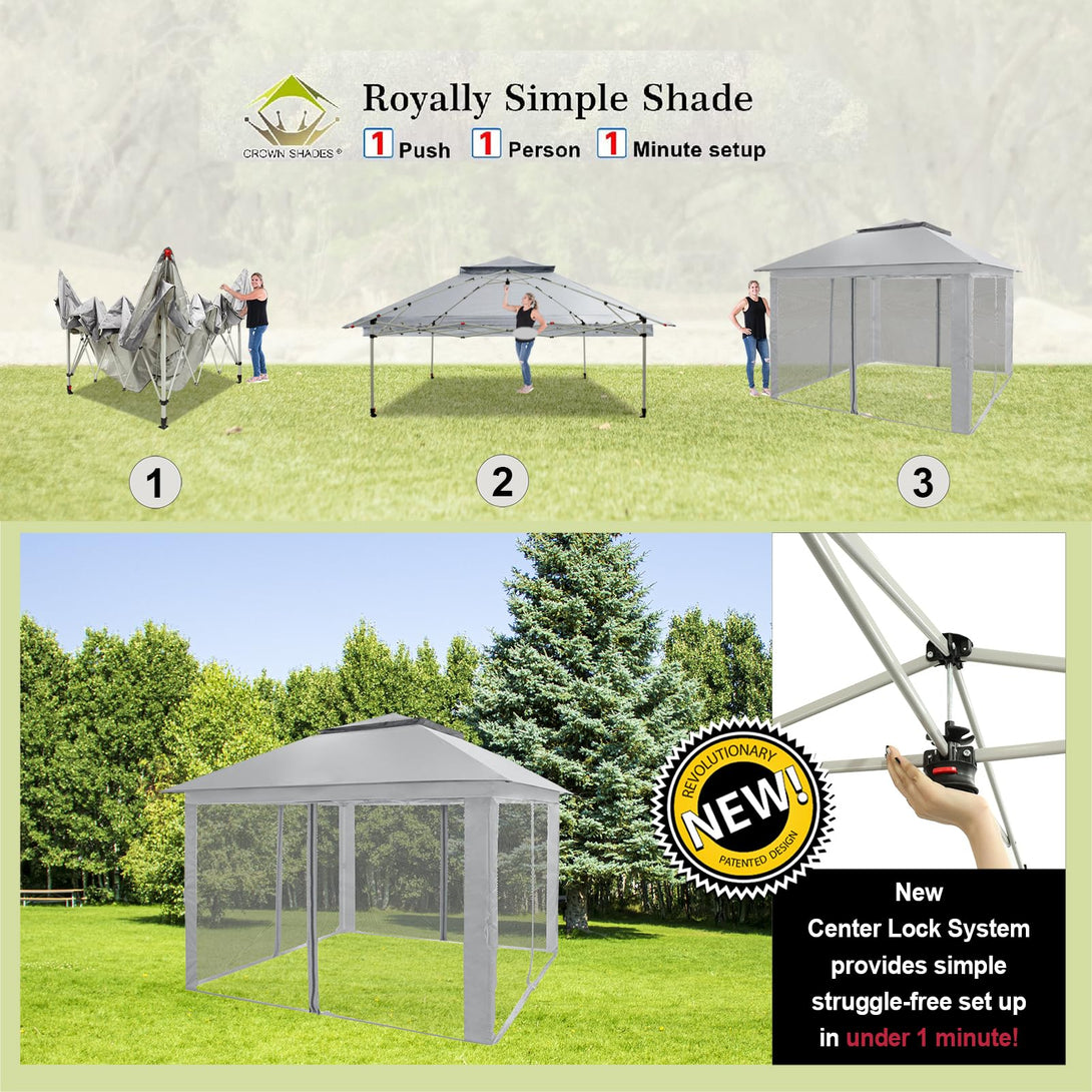 CROWN SHADES 11x11 Pop Up Gazebo, Patented One Push Outoor Canopy Tent with Wheeled STO-N-Go Cover Bag