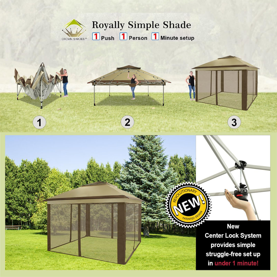 CROWN SHADES 11x11 Pop Up Gazebo, Patented One Push Outoor Canopy Tent with Wheeled STO-N-Go Cover Bag