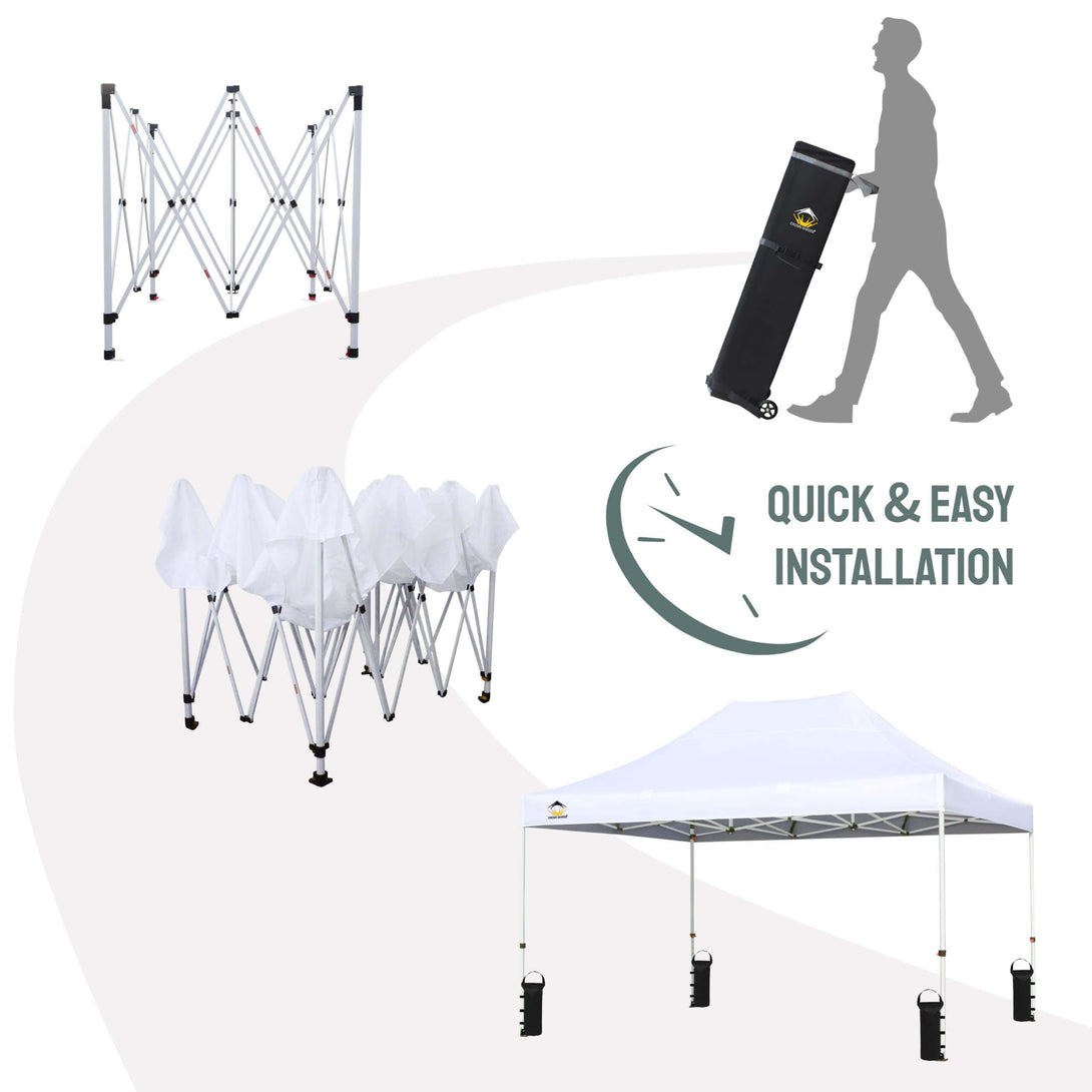 CROWN SHADES 10x15 Pop Up Canopy Tent,Silver-Coated Thicken Frame Commercial Heavy Duty Tent, 8 Stakes & 4 Sandbags & 4 Ropes