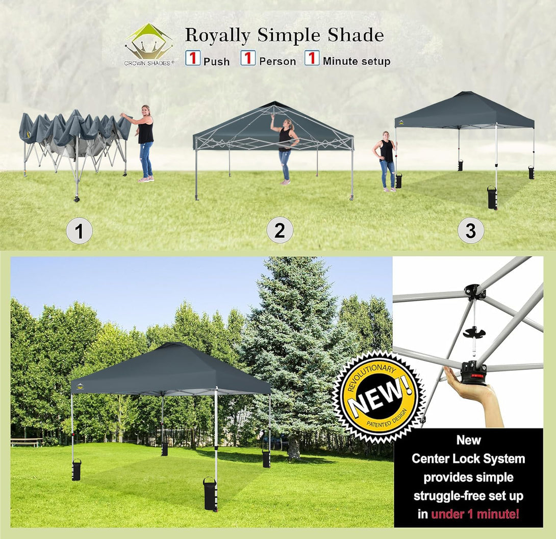 CROWN SHADES 10x10 Pop up Canopy Tent RM100H, Patented One Push Pop Up Tent with Wheeled Carry Bag