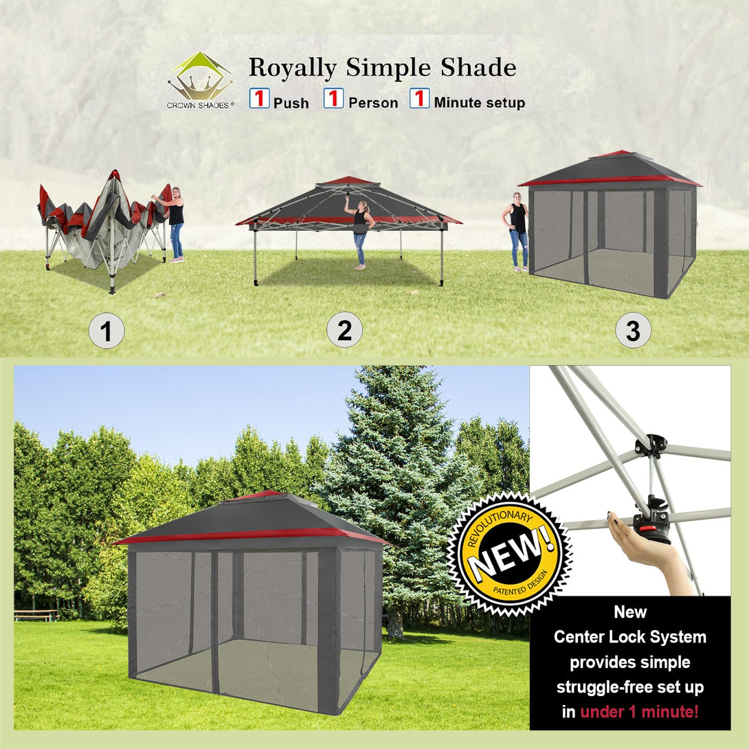 CROWN SHADES 11x11 Pop Up Gazebo, Patented One Push Outoor Canopy Tent with Wheeled STO-N-Go Cover Bag