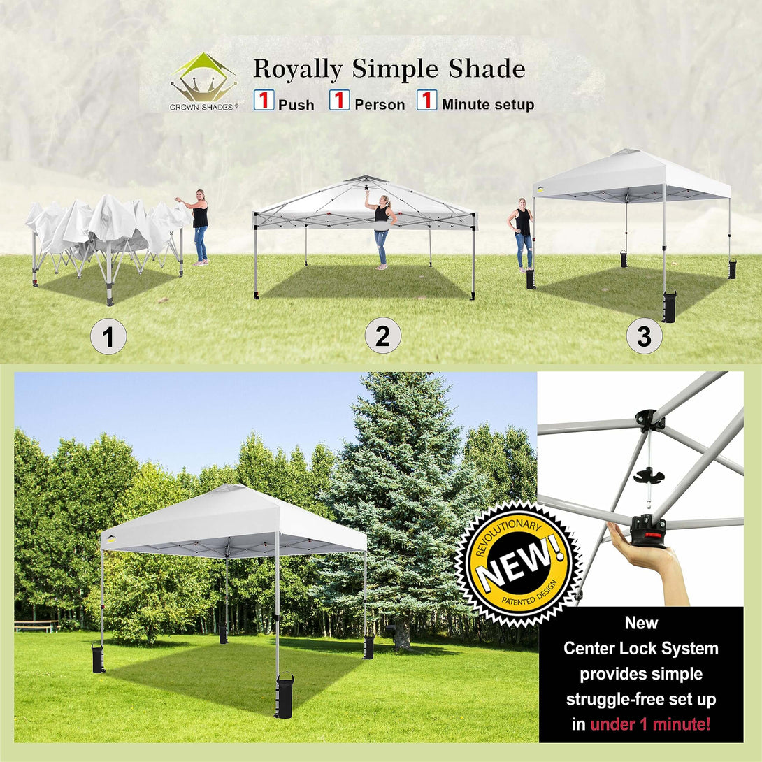 CROWN SHADES 10x10 Pop up Canopy Tent RM100H, Patented One Push Pop Up Tent with Wheeled Carry Bag