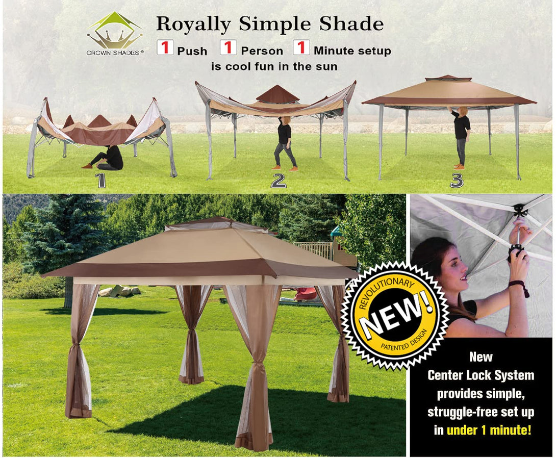 13X13 Outdoor Pop Up Gazebo Patented Center Lock Quick Setup  Instant Canopy Tent with Mosquito Nettings