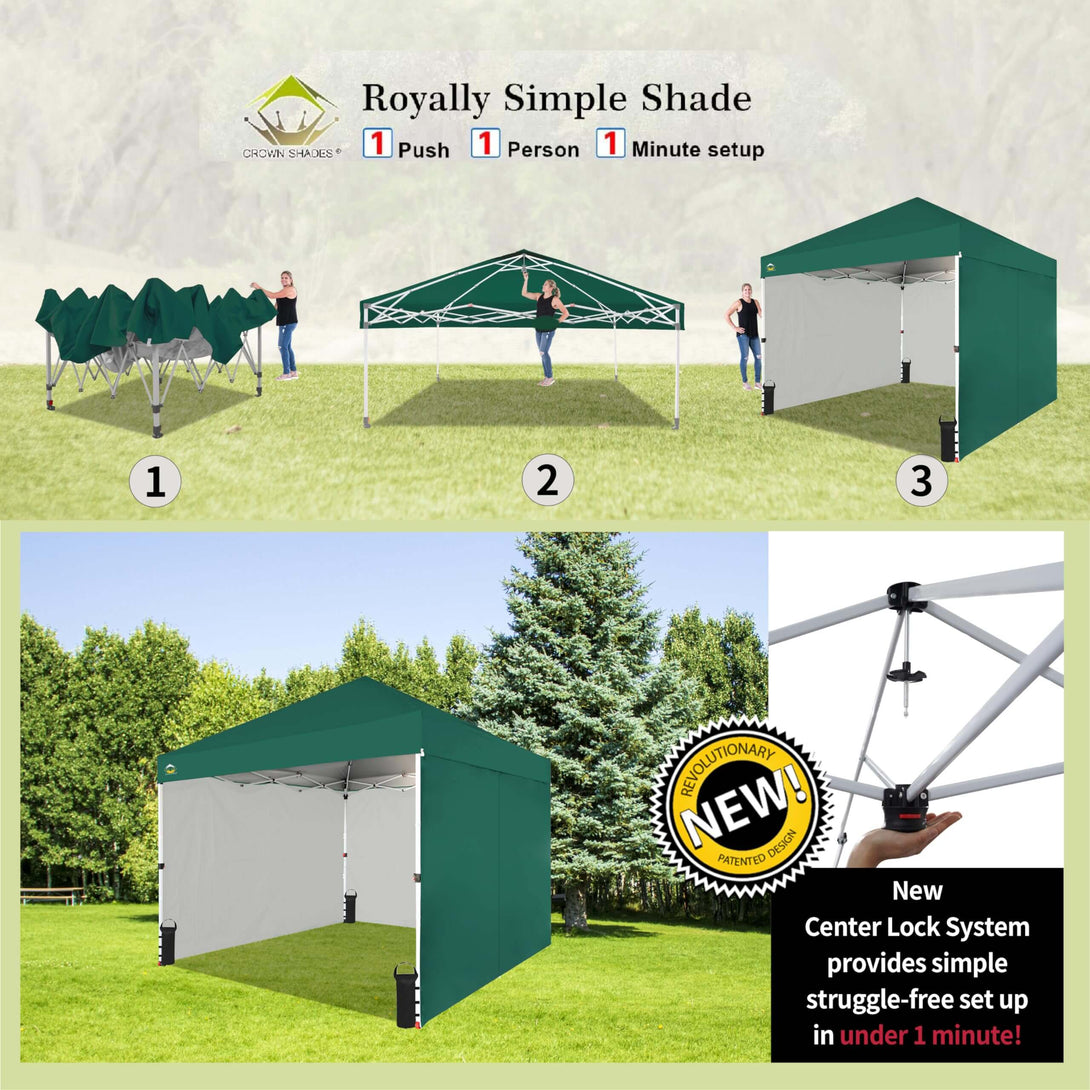 CROWN SHADES 10X10 Comercial Instant Canopy Pop Up Tent Patended Center Lock with 4 Sidewalls