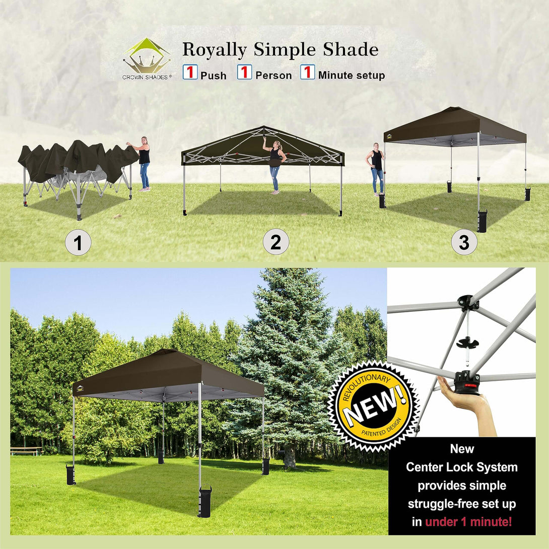 CROWN SHADES 10x10 Pop up Canopy Tent RM100H, Patented One Push Pop Up Tent with Wheeled Carry Bag