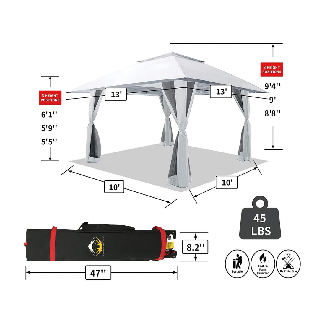 13X13 Outdoor Pop Up Gazebo Patented Center Lock Quick Setup  Instant Canopy Tent with Mosquito Nettings