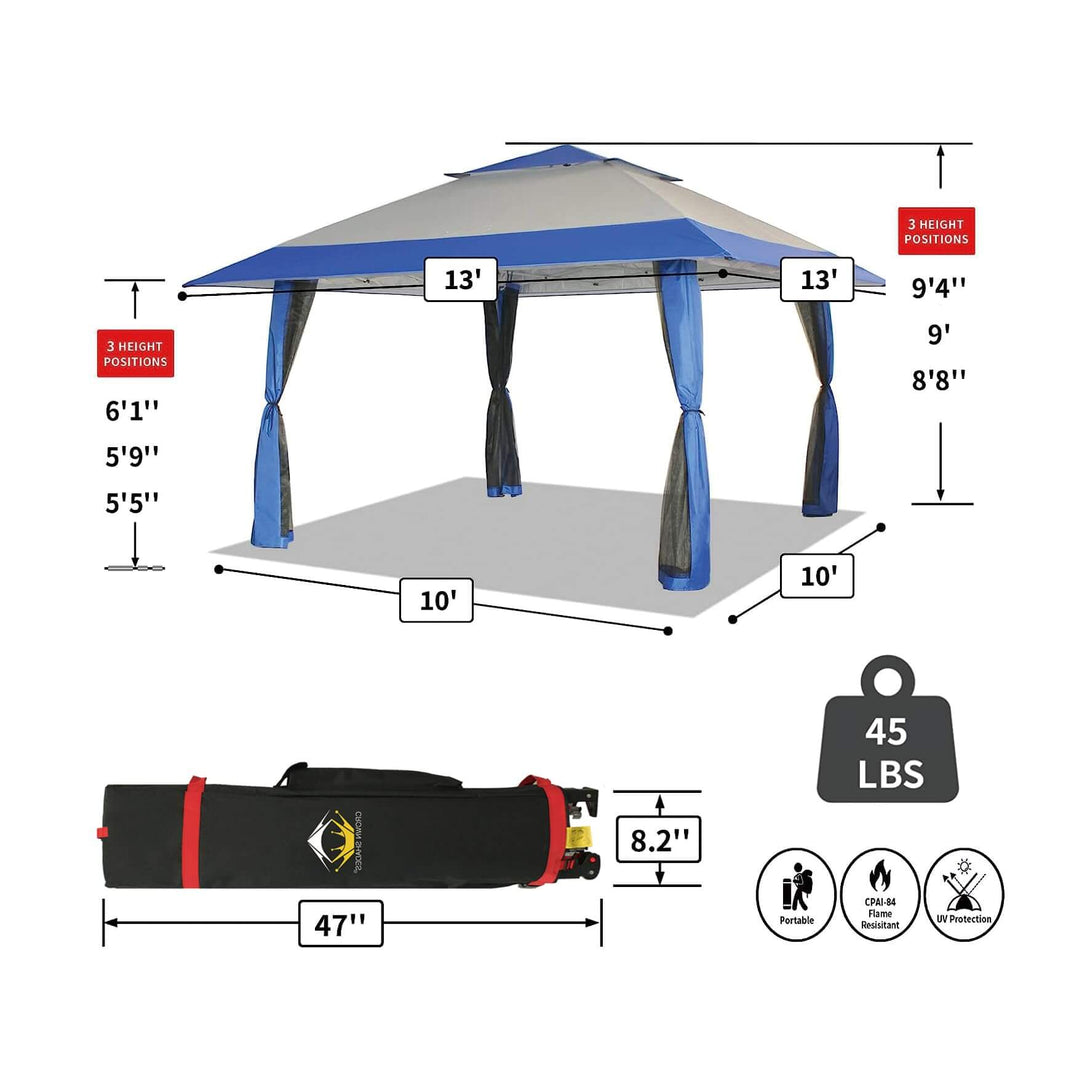 13X13 Outdoor Pop Up Gazebo Patented Center Lock Quick Setup  Instant Canopy Tent with Mosquito Nettings