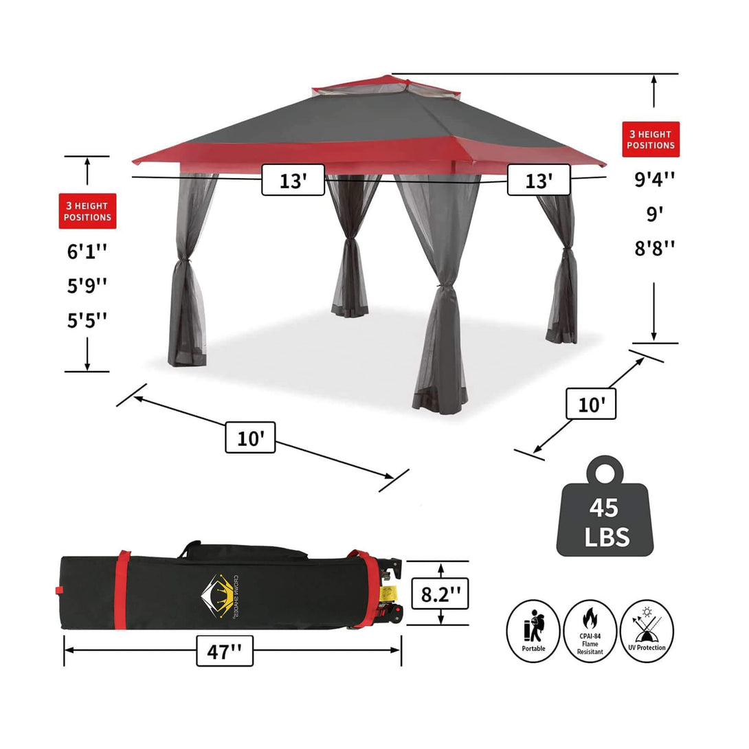 13X13 Outdoor Pop Up Gazebo Patented Center Lock Quick Setup  Instant Canopy Tent with Mosquito Nettings