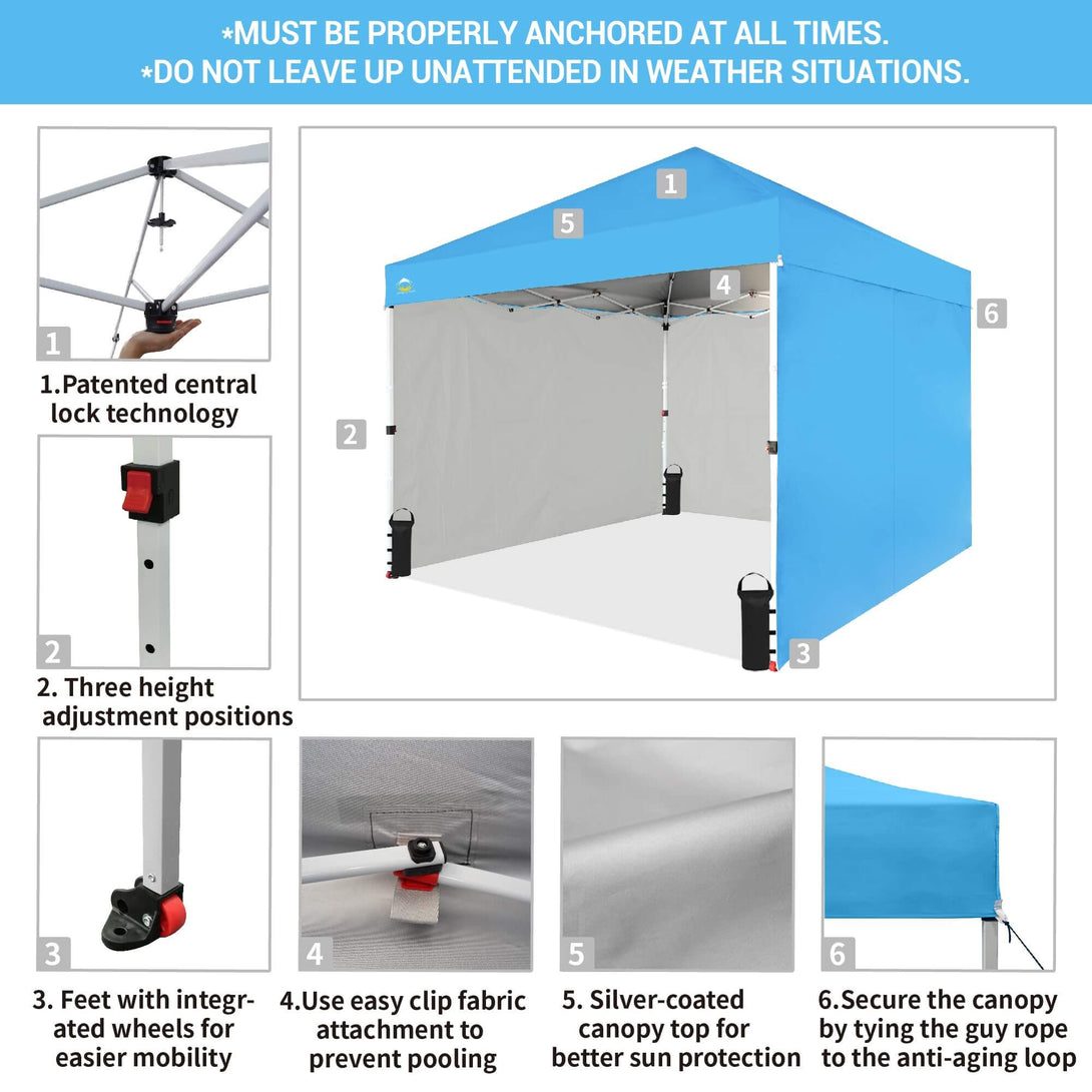 CROWN SHADES 10X10 Comercial Instant Canopy Pop Up Tent Patended Center Lock with 4 Sidewalls