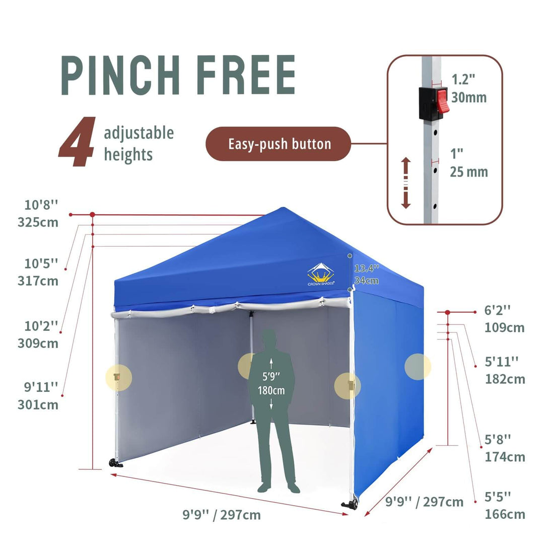 CROWN SHADES 10x10 Pop Up Canopy Tent Instant Commercial 1-Person Setup Patended Centerlock with 400D Silver Coated Fabric, 4 Sidewalls