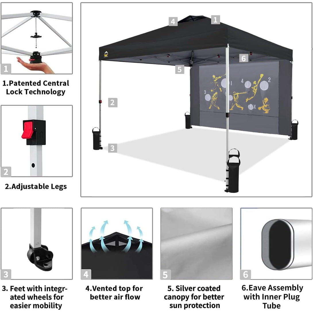 CROWN SHADES 10x10 Pop Up Canopy Tent with Game Netting - One Push Setup Beach Tent - Outdoor Sun Shade for Events, Parties, Camping