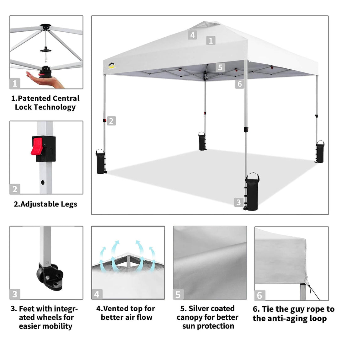 CROWN SHADES 10x10 Pop up Canopy Tent RM100H, Patented One Push Pop Up Tent with Wheeled Carry Bag