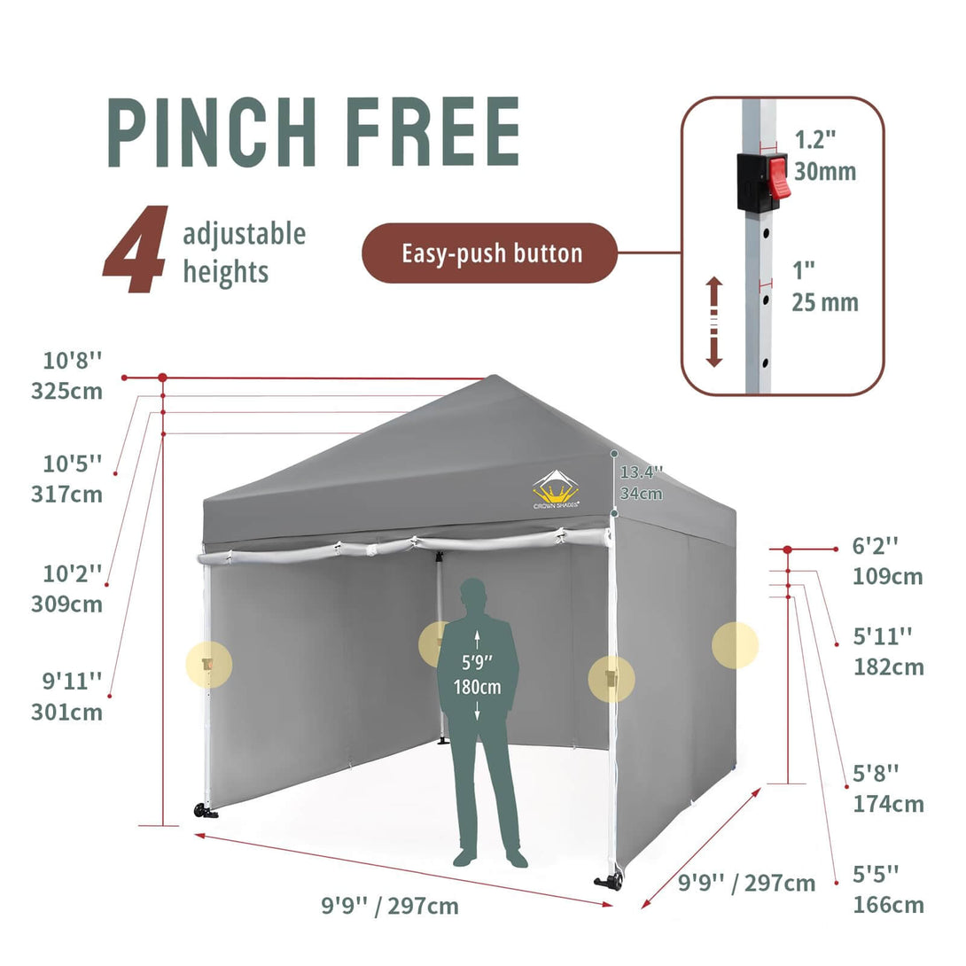 CROWN SHADES 10x10 Pop Up Canopy Tent Instant Commercial 1-Person Setup Patended Centerlock with 400D Silver Coated Fabric, 4 Sidewalls