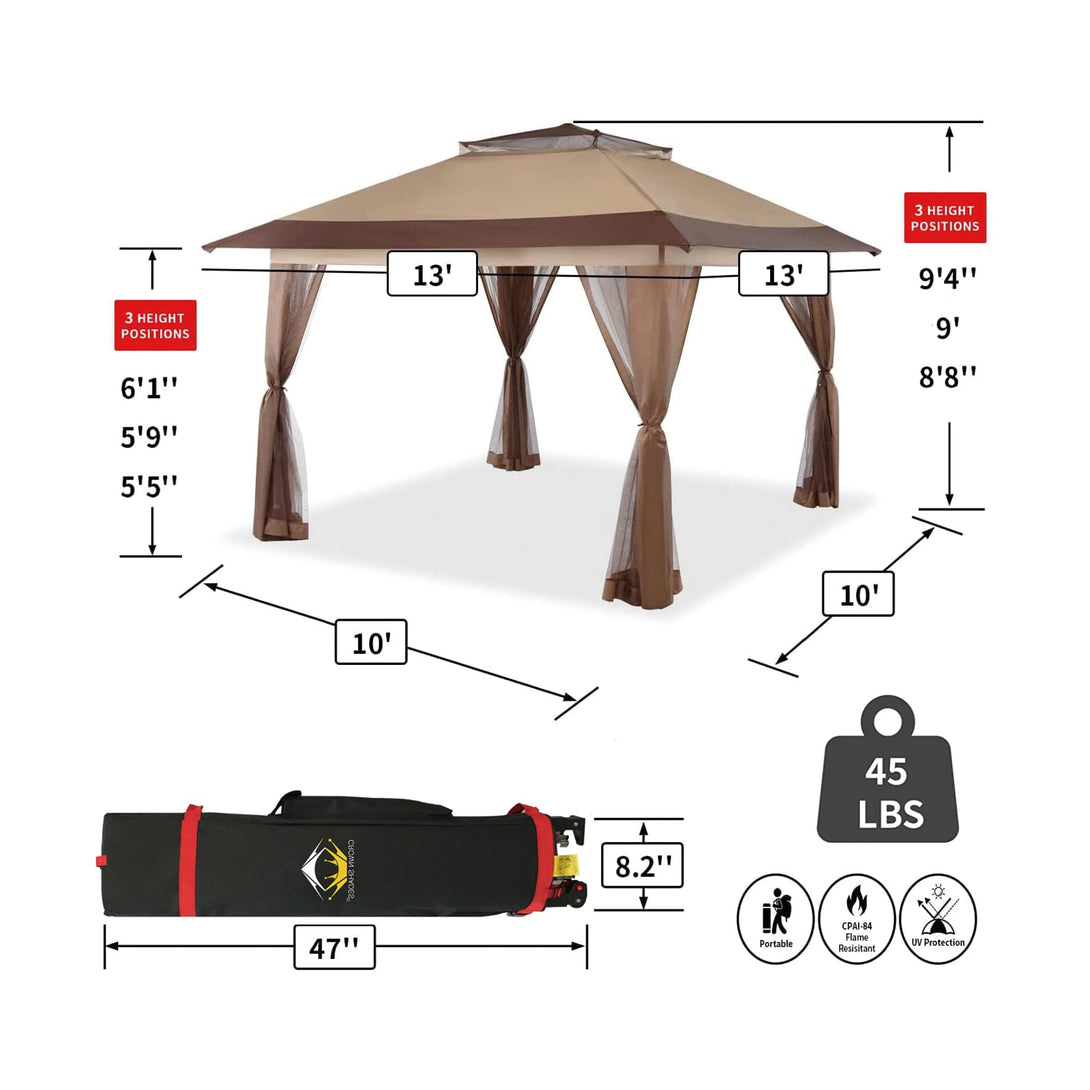 13X13 Outdoor Pop Up Gazebo Patented Center Lock Quick Setup  Instant Canopy Tent with Mosquito Nettings