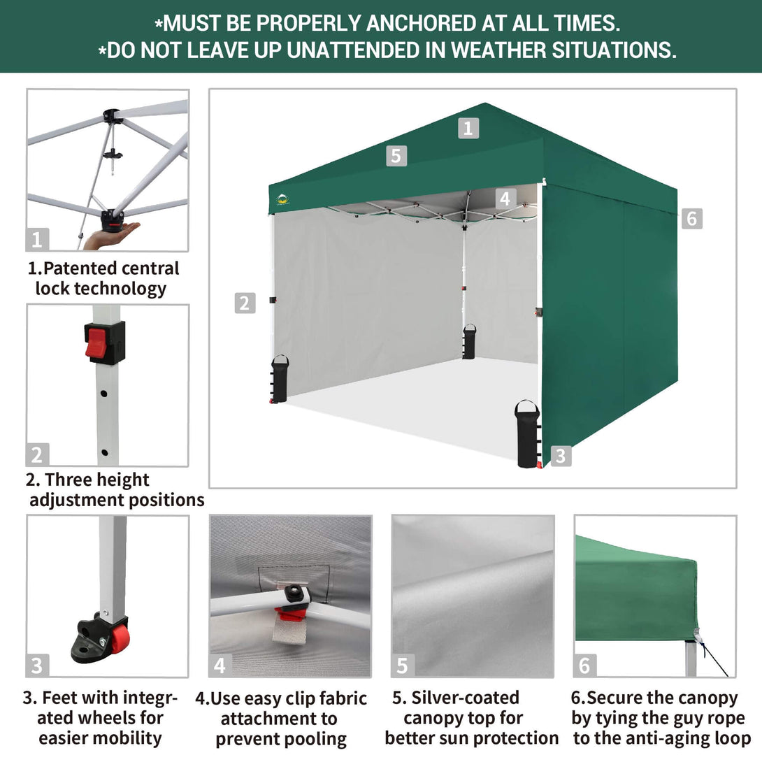 CROWN SHADES 10X10 Comercial Instant Canopy Pop Up Tent Patended Center Lock with 4 Sidewalls