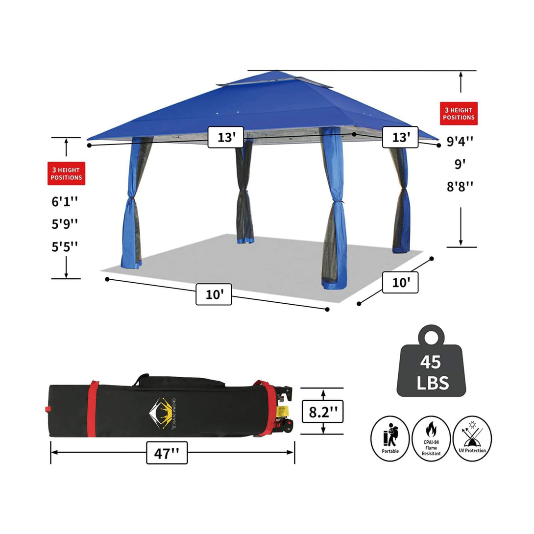 13X13 Outdoor Pop Up Gazebo Patented Center Lock Quick Setup  Instant Canopy Tent with Mosquito Nettings