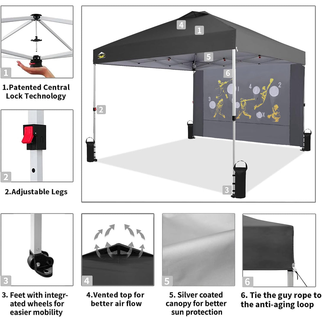 CROWN SHADES 10x10 Pop Up Canopy Tent with Game Netting - One Push Setup Beach Tent - Outdoor Sun Shade for Events, Parties, Camping