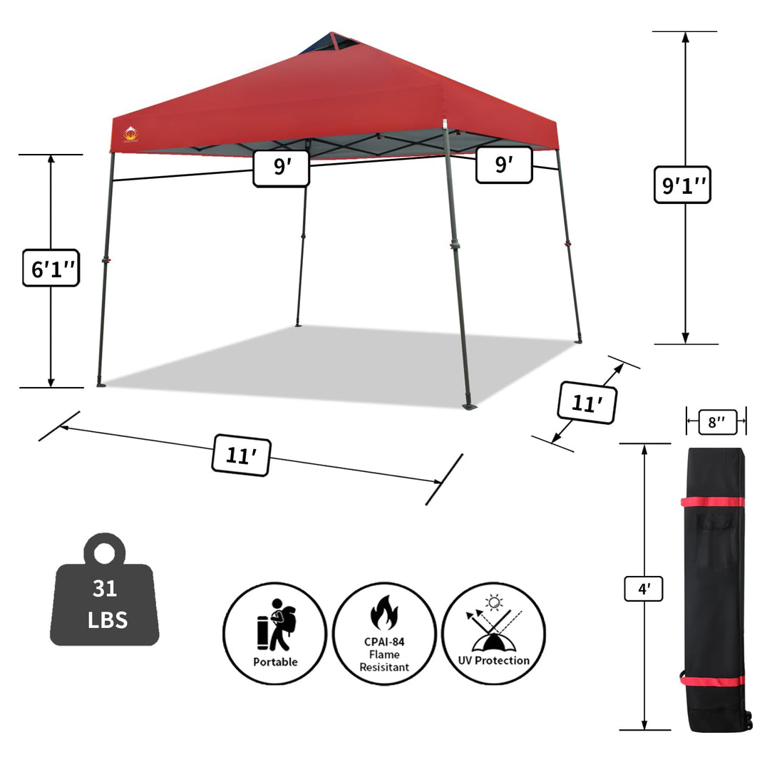 CROWN SHADES Canopy Tent 9x9 One Push Pop up Canopy Easy Up Canopy Bonus Wheeled Bag, 8 Stakes, 4 Ropes