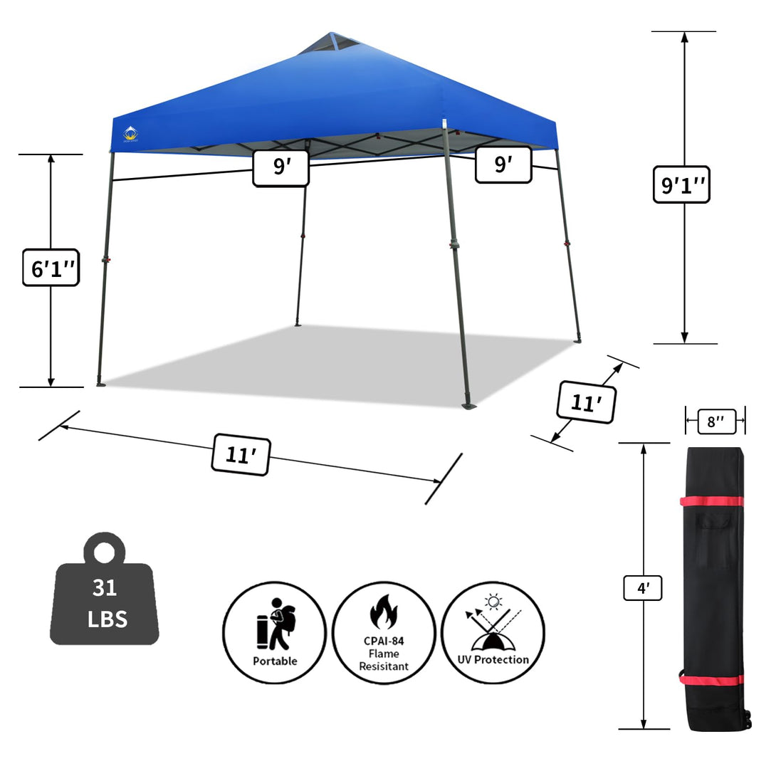 CROWN SHADES Canopy Tent 9x9 One Push Pop up Canopy Easy Up Canopy Bonus Wheeled Bag, 8 Stakes, 4 Ropes