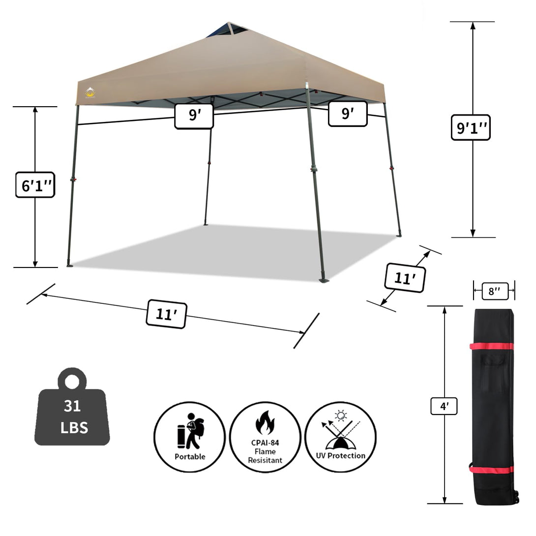 CROWN SHADES Canopy Tent 9x9 One Push Pop up Canopy Easy Up Canopy Bonus Wheeled Bag, 8 Stakes, 4 Ropes