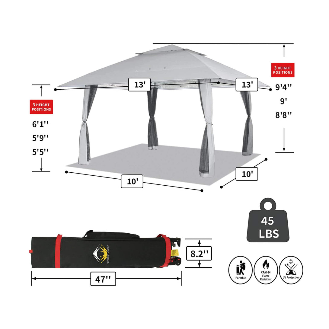 13X13 Outdoor Pop Up Gazebo Patented Center Lock Quick Setup  Instant Canopy Tent with Mosquito Nettings