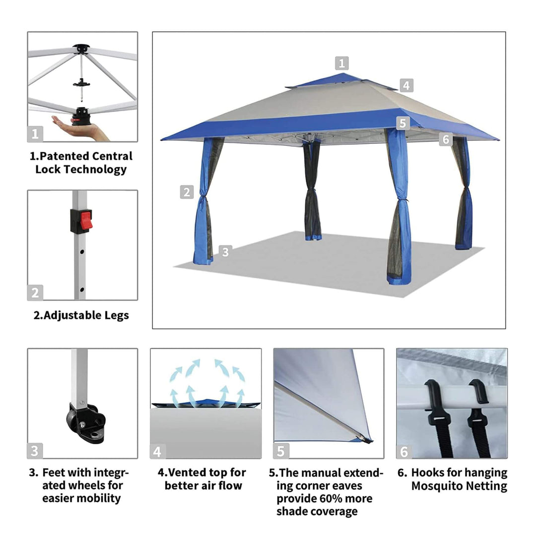 13X13 Outdoor Pop Up Gazebo Patented Center Lock Quick Setup  Instant Canopy Tent with Mosquito Nettings