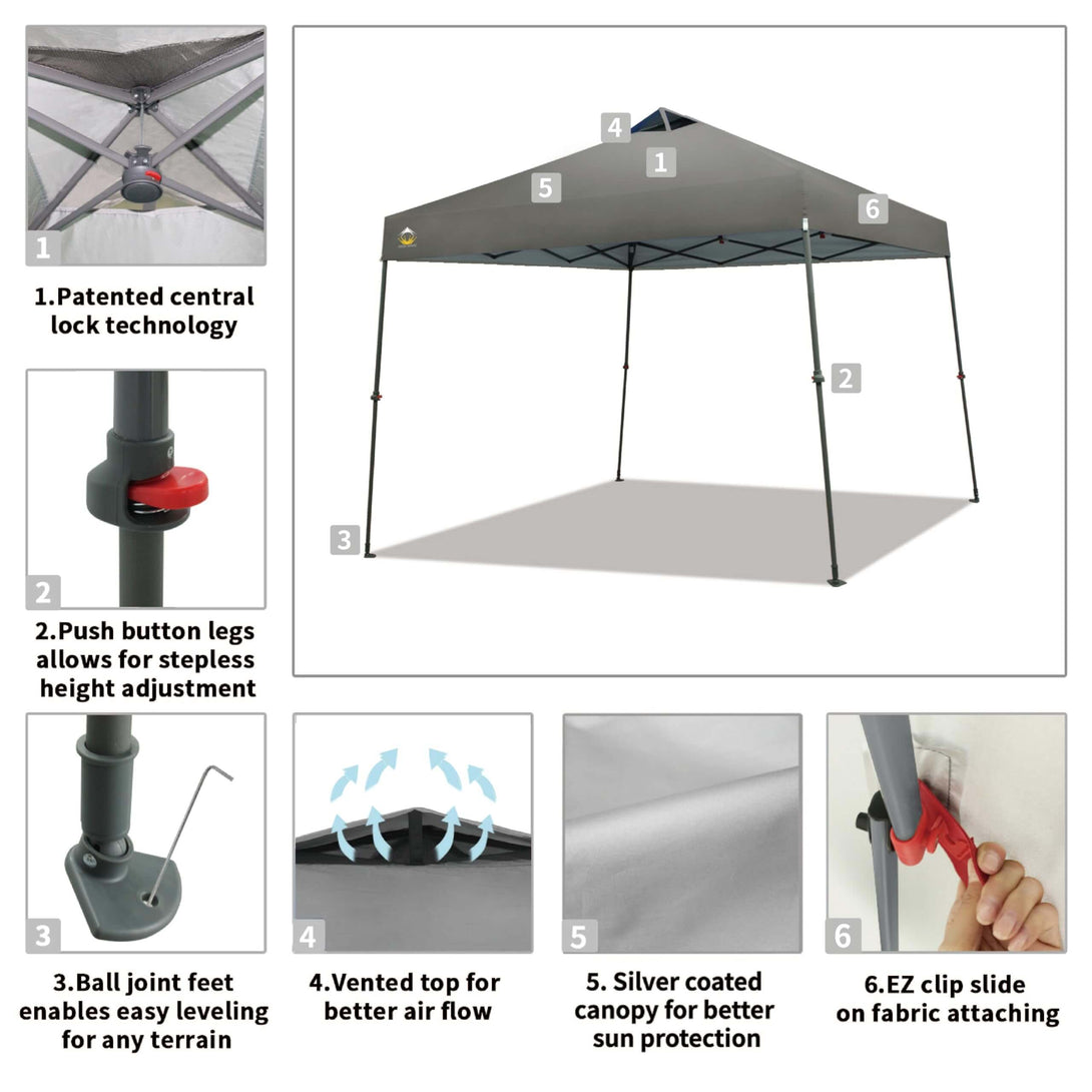 CROWN SHADES Canopy Tent 9x9 One Push Pop up Canopy Easy Up Canopy Bonus Wheeled Bag, 8 Stakes, 4 Ropes