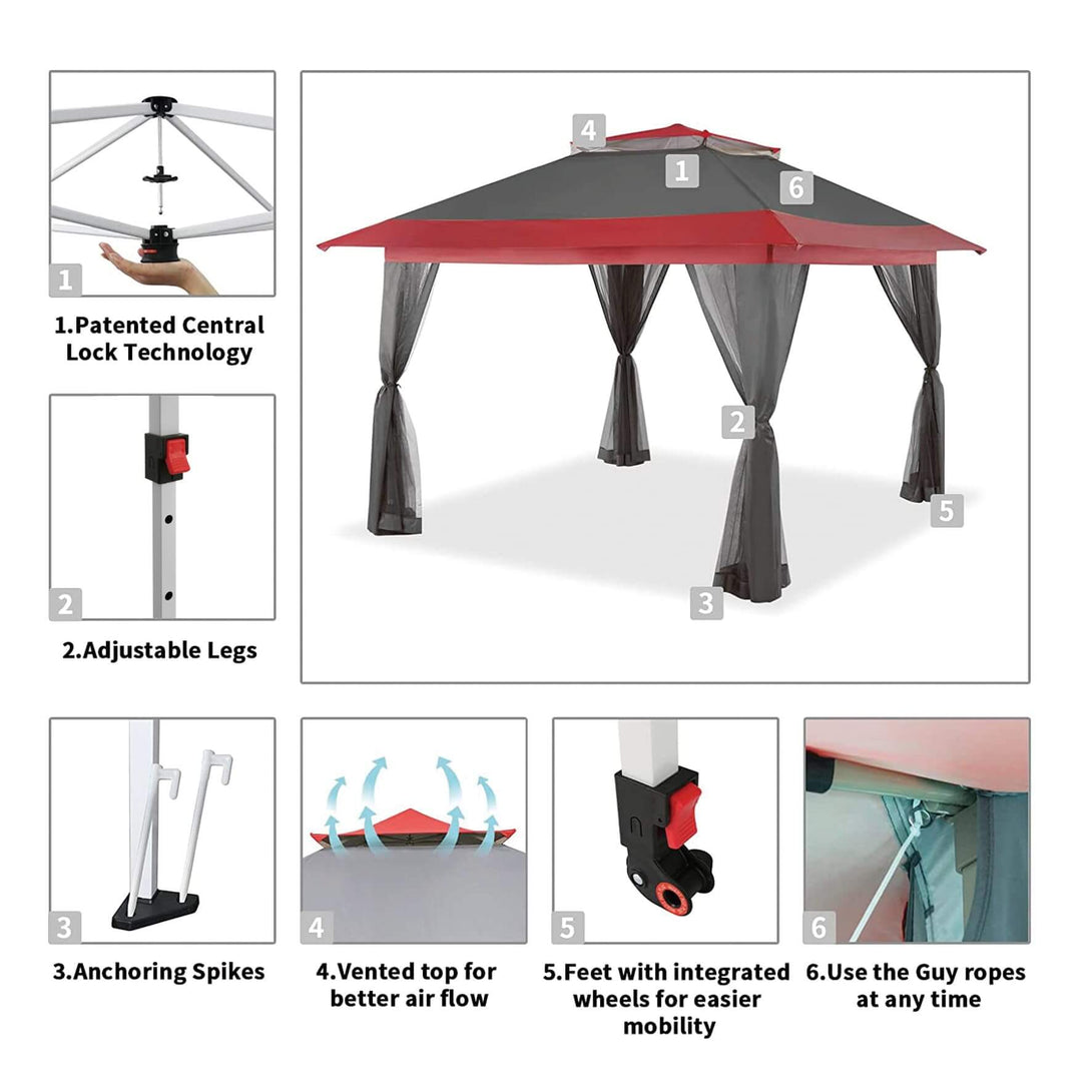 13X13 Outdoor Pop Up Gazebo Patented Center Lock Quick Setup  Instant Canopy Tent with Mosquito Nettings