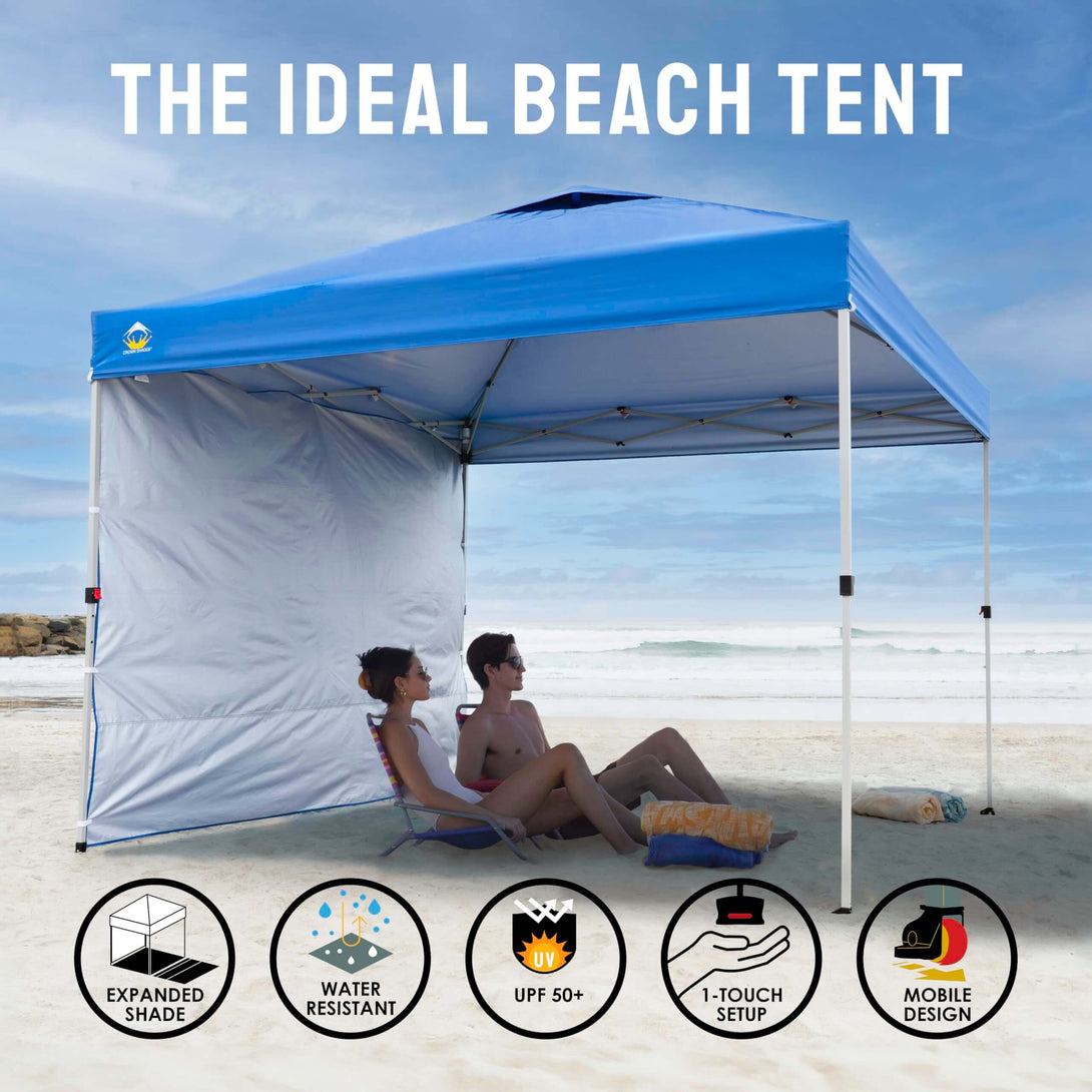 CROWN SHADES 10x10 Pop Up Canopy with 1 Side Wall - Beach Tent with One Push Setup