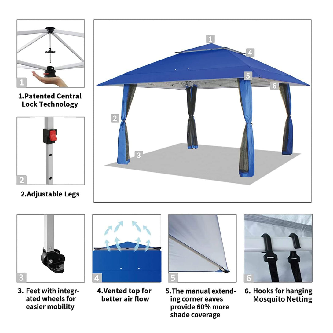 13X13 Outdoor Pop Up Gazebo Patented Center Lock Quick Setup  Instant Canopy Tent with Mosquito Nettings