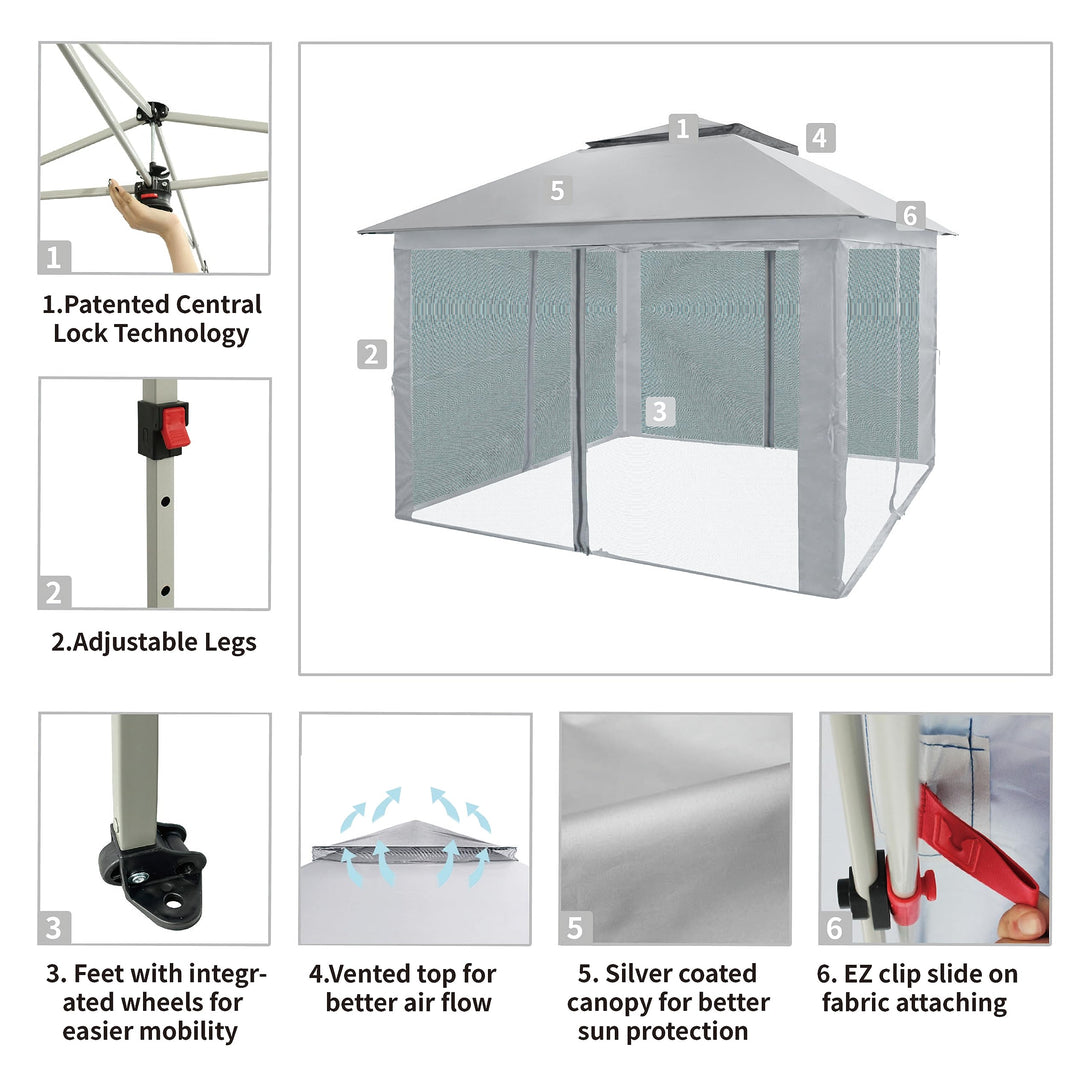 CROWN SHADES 11x11 Pop Up Gazebo, Patented One Push Outoor Canopy Tent with Wheeled STO-N-Go Cover Bag