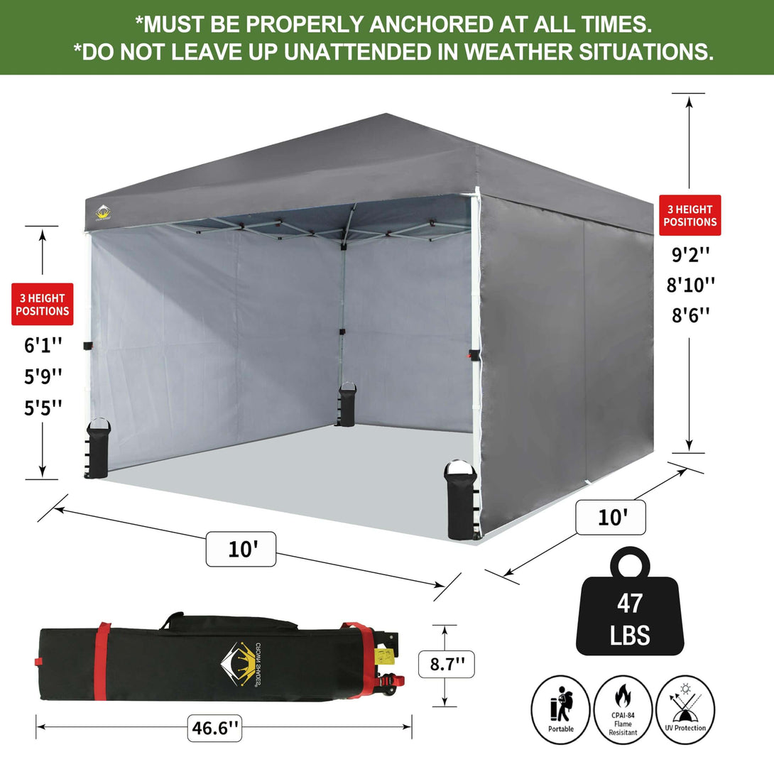 CROWN SHADES 10X10 Comercial Instant Canopy Pop Up Tent Patended Center Lock with 4 Sidewalls