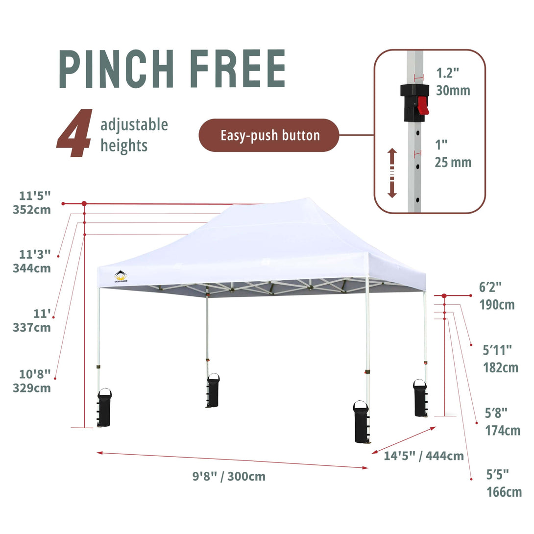 CROWN SHADES 10x15 Pop Up Canopy Tent,Silver-Coated Thicken Frame Commercial Heavy Duty Tent, 8 Stakes & 4 Sandbags & 4 Ropes