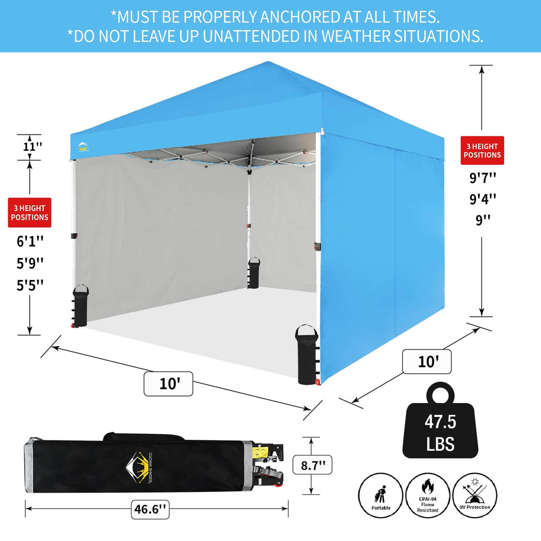 CROWN SHADES 10X10 Comercial Instant Canopy Pop Up Tent Patended Center Lock with 4 Sidewalls