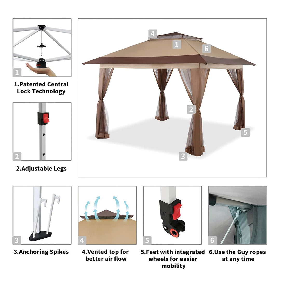 13X13 Outdoor Pop Up Gazebo Patented Center Lock Quick Setup  Instant Canopy Tent with Mosquito Nettings