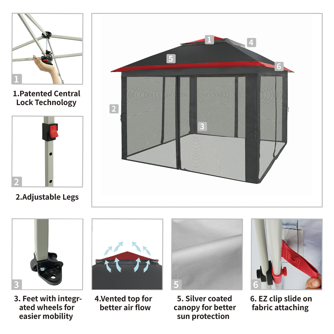 CROWN SHADES 11x11 Pop Up Gazebo, Patented One Push Outoor Canopy Tent with Wheeled STO-N-Go Cover Bag