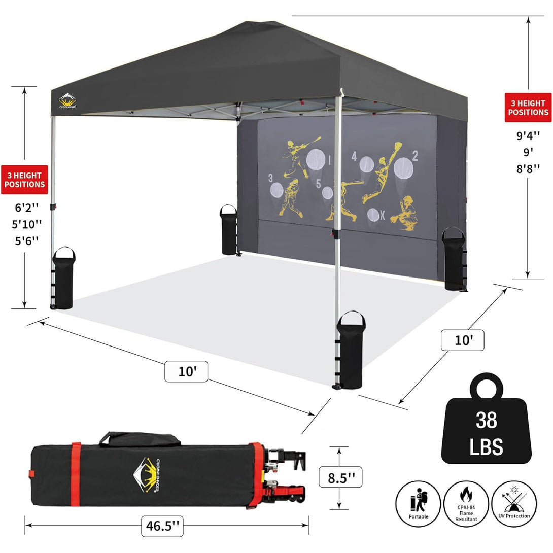 CROWN SHADES 10x10 Pop Up Canopy Tent with Game Netting - One Push Setup Beach Tent - Outdoor Sun Shade for Events, Parties, Camping