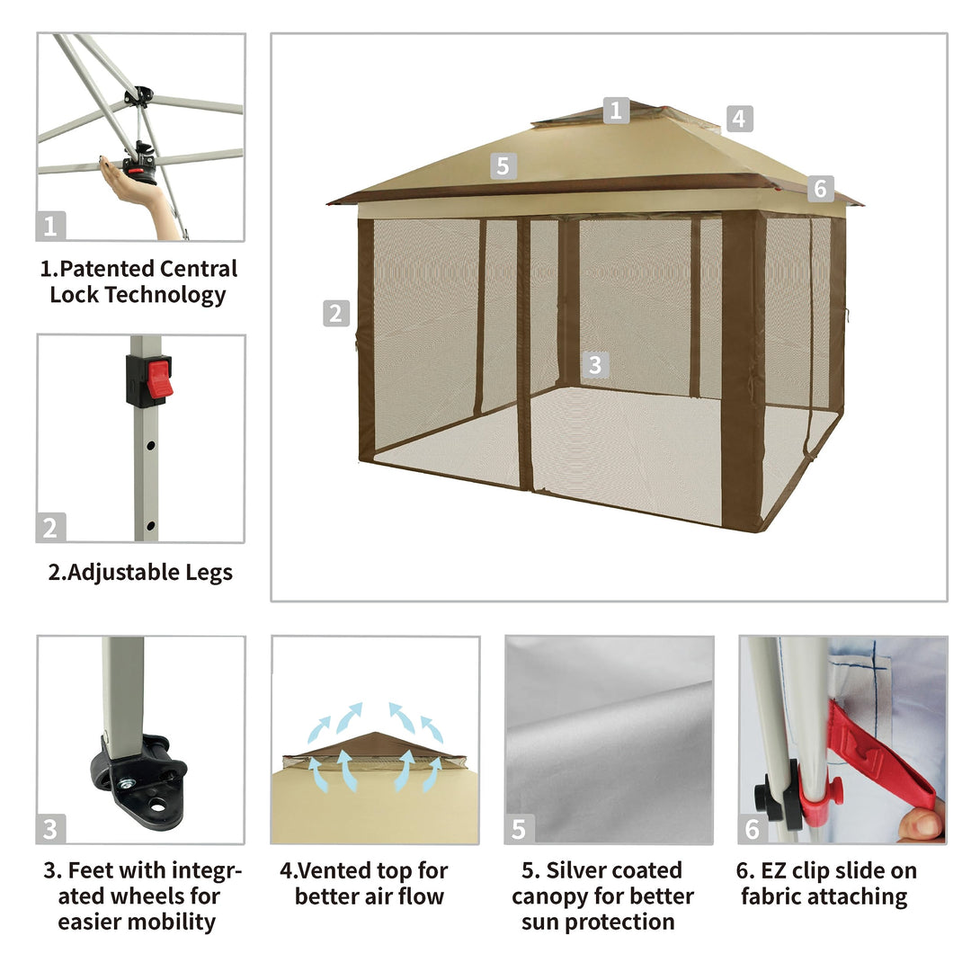 CROWN SHADES 11x11 Pop Up Gazebo, Patented One Push Outoor Canopy Tent with Wheeled STO-N-Go Cover Bag