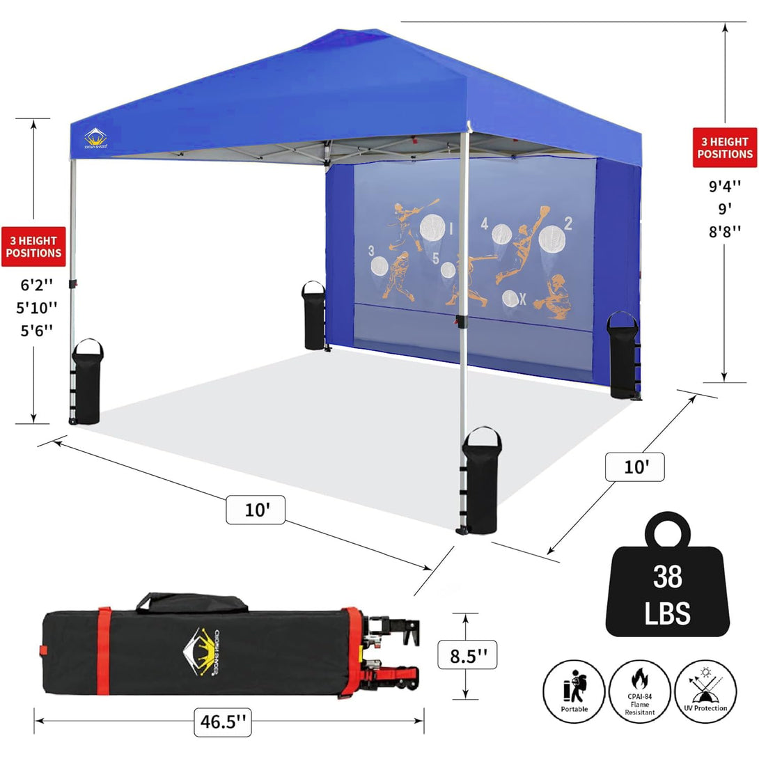 CROWN SHADES 10x10 Pop Up Canopy Tent with Game Netting - One Push Setup Beach Tent - Outdoor Sun Shade for Events, Parties, Camping