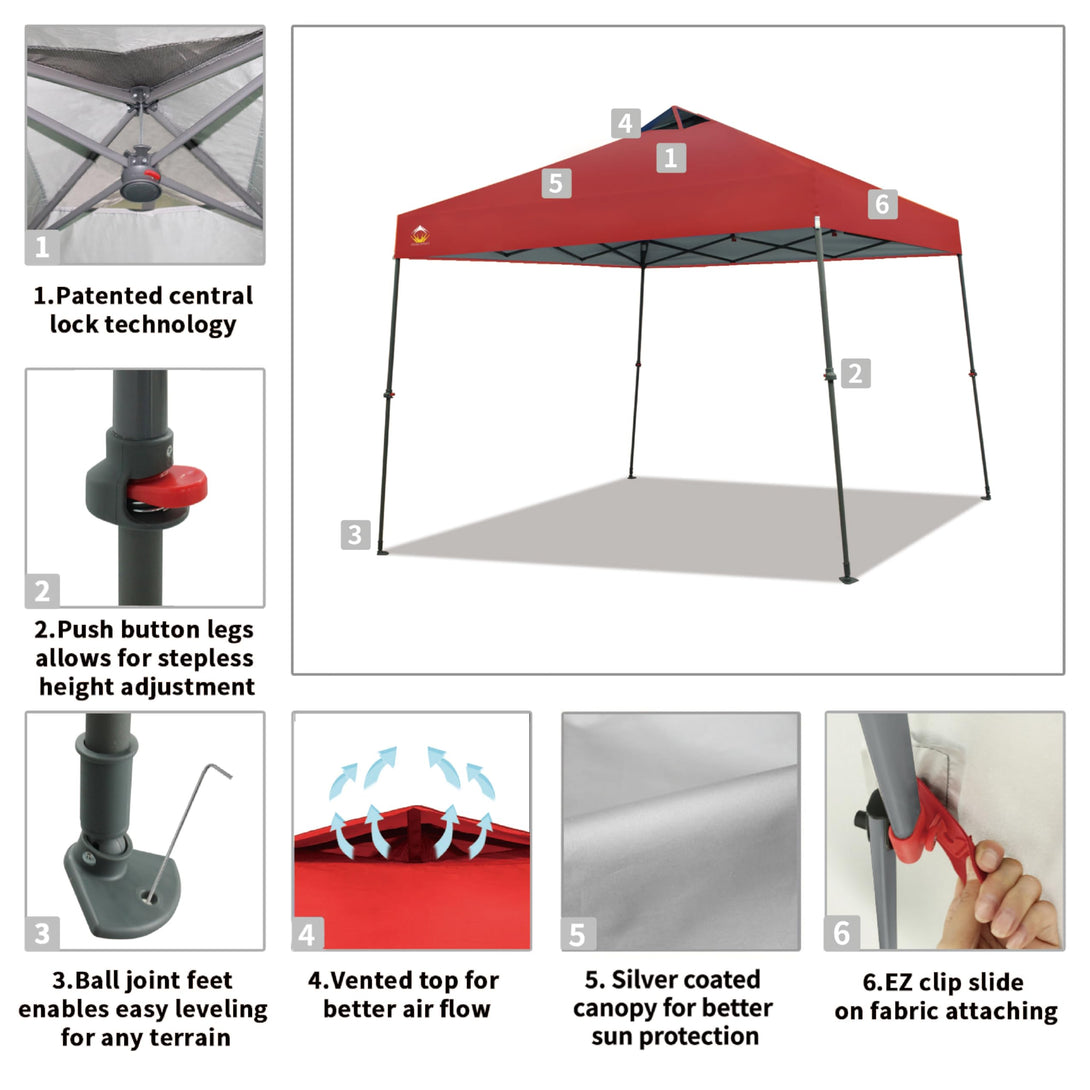 CROWN SHADES Canopy Tent 9x9 One Push Pop up Canopy Easy Up Canopy Bonus Wheeled Bag, 8 Stakes, 4 Ropes